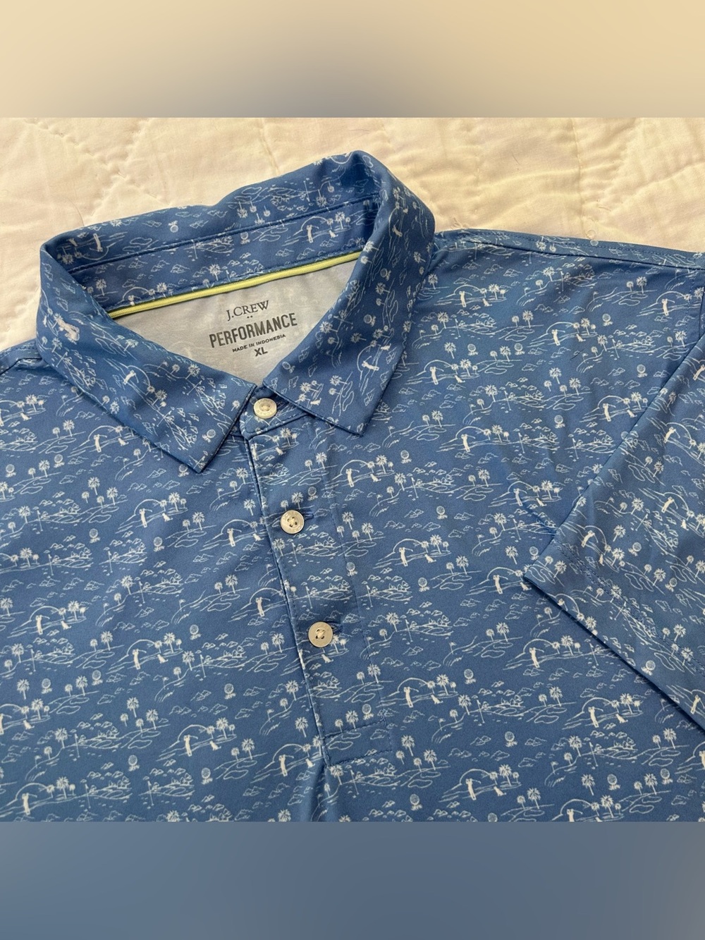 J. Crew Golf Polo Shirt Mens XL Blue Tiny Golfers AOP Pickleball Tennis Preppy